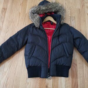 VTG 90s Y2K Women DKNY Feather Down jacket Black Puffer Heavyweight Bomber Warm